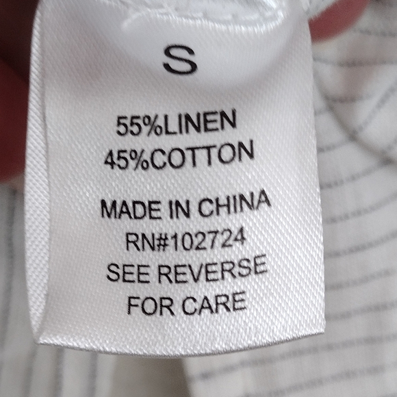 Hester & Orchard Linen Cotton Blend Striped White Blue Button-Up Shirt Small - Picture 8 of 13